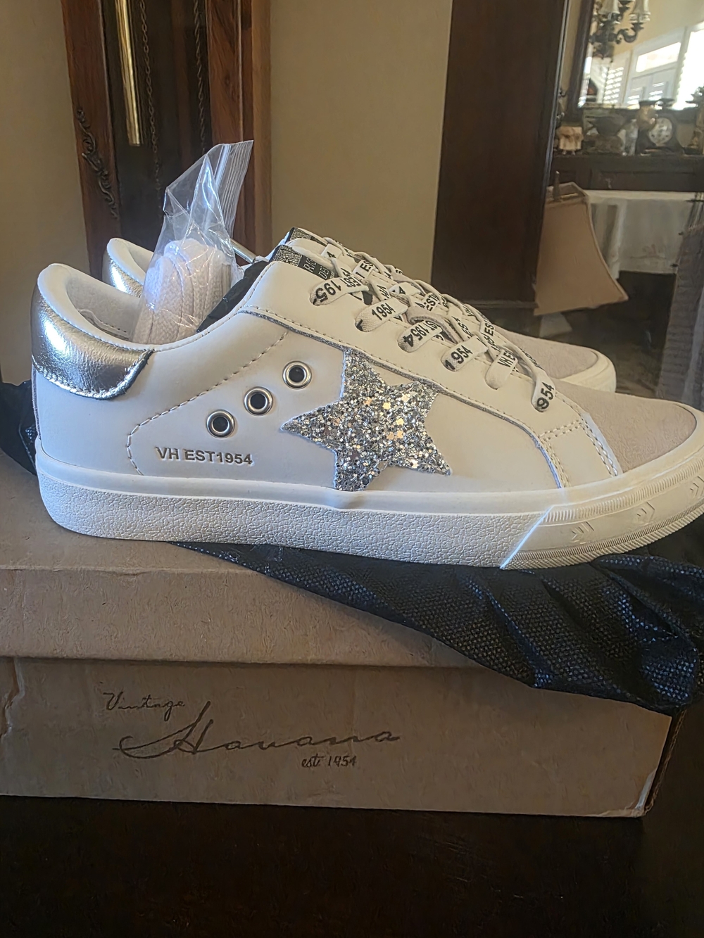 Vintage Havana VH EST1954 White Sneakers with Silver Glitter Star